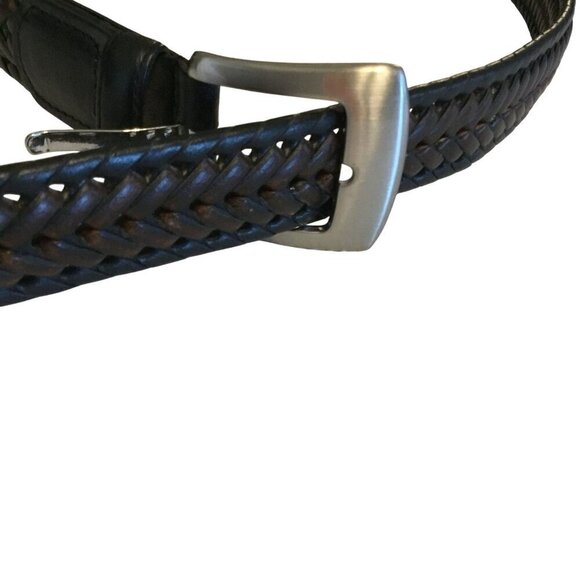 Unknown Brand Men's Genuine Leather Woven Belt EB0069 Sz 38 Black Brushed Nickel - Picture 1 of 9